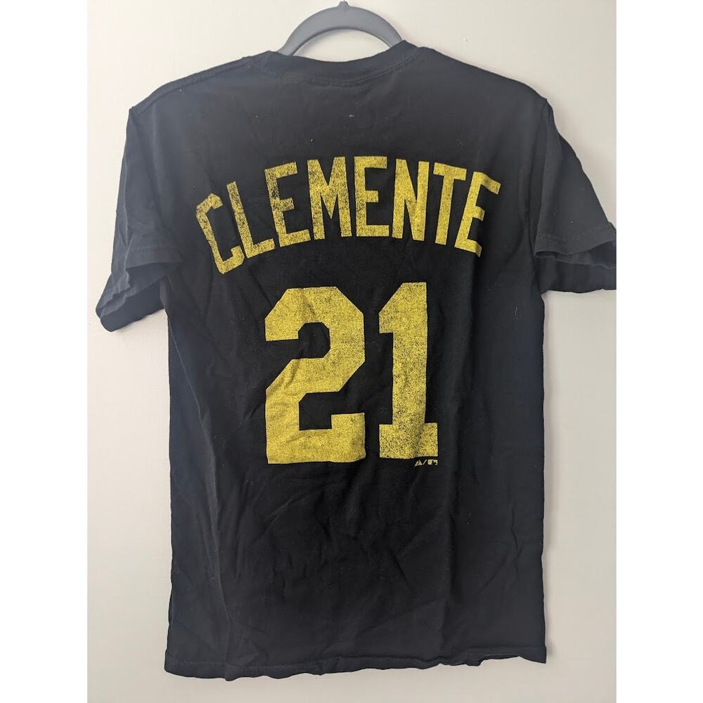 Pittsburgh Pirates Clemente #21 Men Small Majestic T-Shirt Black MLB Graphic Tee